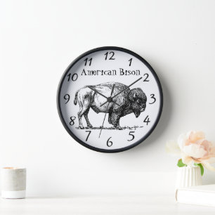 American Buffalo Bison  wood frame Clock