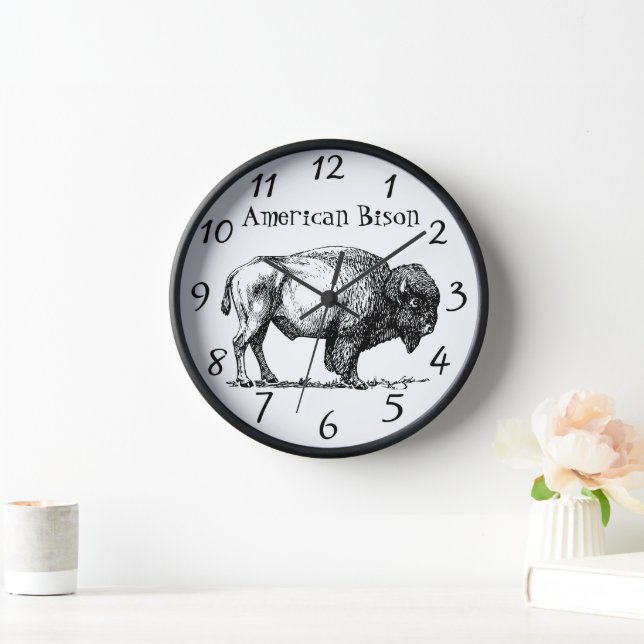 American Buffalo Bison  wood frame Clock (Home)