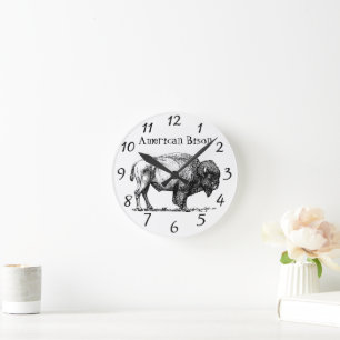 American Buffalo Bison wood frame Round Clock