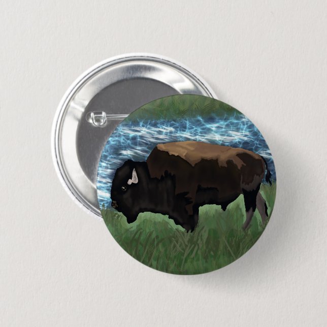 American Buffalo or Bison Illustration 6 Cm Round Badge (Front & Back)