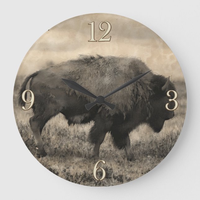 American Buffalo  -  Plains Bison Large Clock (Front)