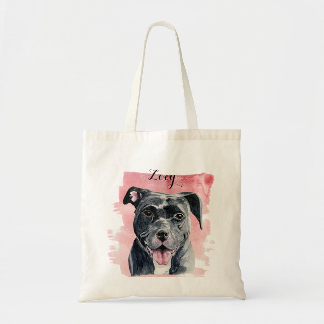 American Bulldog Black Dog Watercolor Art Tote Bag (Front)