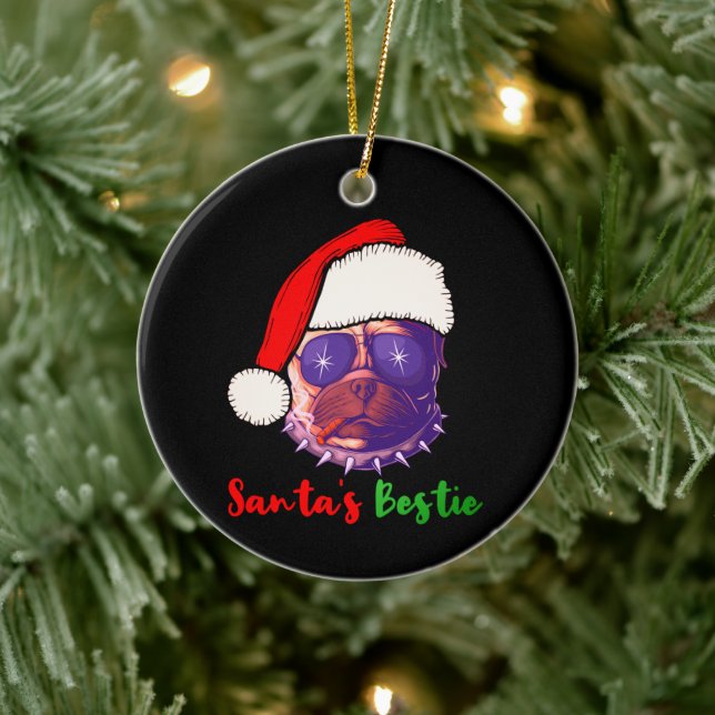 American Bulldog Christmas Santa's Bestie T-Shirt Ceramic Ornament (Tree)