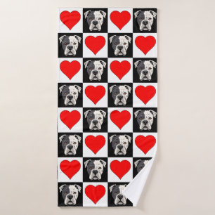 American Bulldog Cute Puppy Dog Lover Chequered Bath Towel