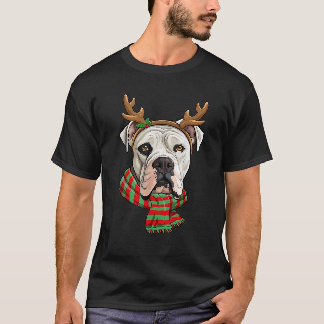 American Bulldog Dog Christmas Reindeer Santa Hat  T-Shirt (Front)