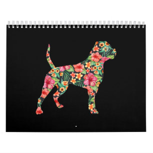 American Bulldog Flower Dog Silhouette Floral Gift Calendar