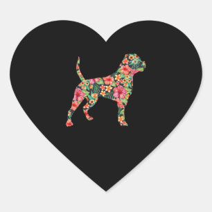 American Bulldog Flower Dog Silhouette Floral Gift Heart Sticker