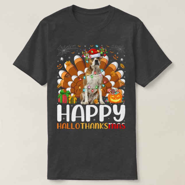 American Bulldog Halloween Christmas Happy Halloth T-Shirt (Design Front)