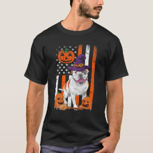 American Bulldog Halloween USA Flag Witch Hat Dog T-Shirt