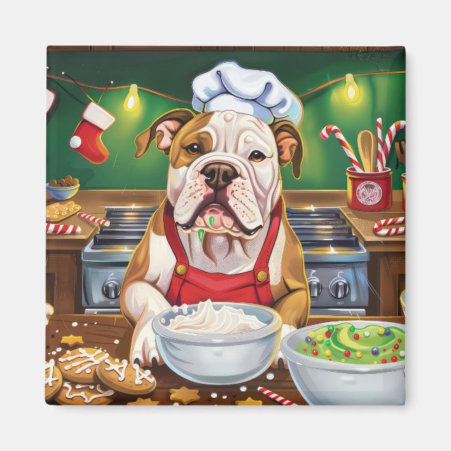 American Bulldog Holiday Baking: Festive Christmas Magnet (Front)