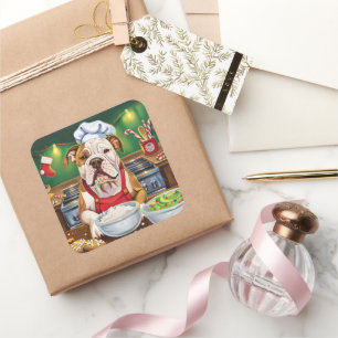 American Bulldog Holiday Baking: Festive Christmas Square Sticker
