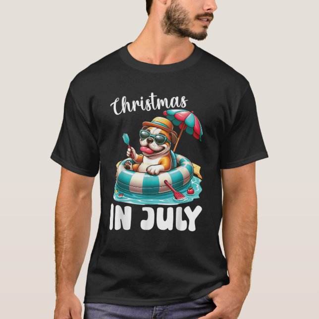 AMERICAN BULLDOG on Inflatable Boat Merry Christma T-Shirt (Front)