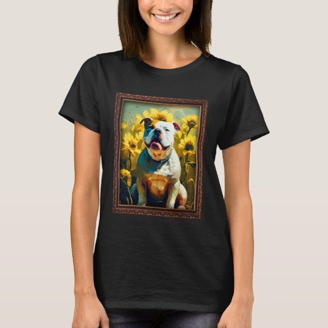 American Bulldog Painting Sunflower Flower Mom Wom T-Shirt (Front)