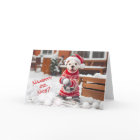 American Bulldog Pup Making Snowballs Card
