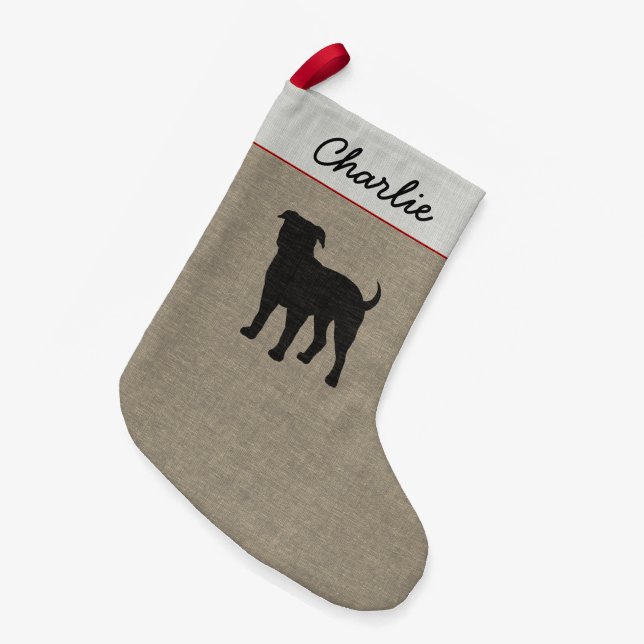 American Bulldog Silhouette Cute Dog Holiday Xmas Small Christmas Stocking (Front (Hanging))