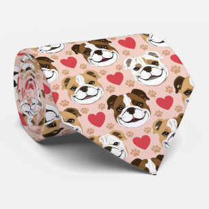 American Bulldog Valentine Hearts Pattern Dog Love Tie