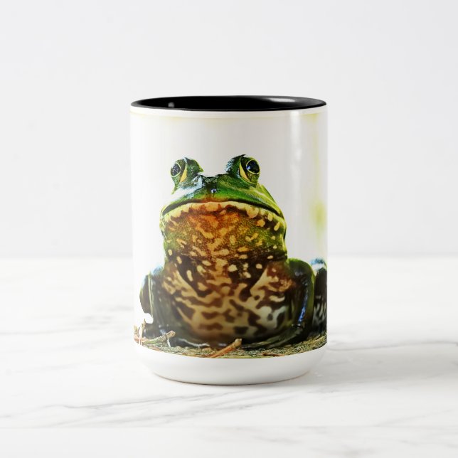 American Bullfrog Posing Two-Tone Coffee Mug (Center)