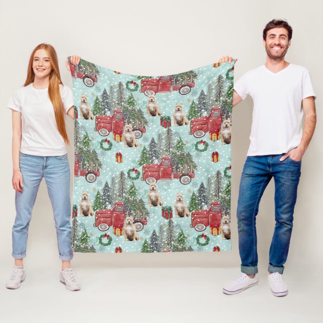 American bully dog Red Christmas Truck Festive Fleece Blanket (In Situ)