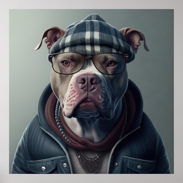 American Bully Hipster Dog Poster (Front)