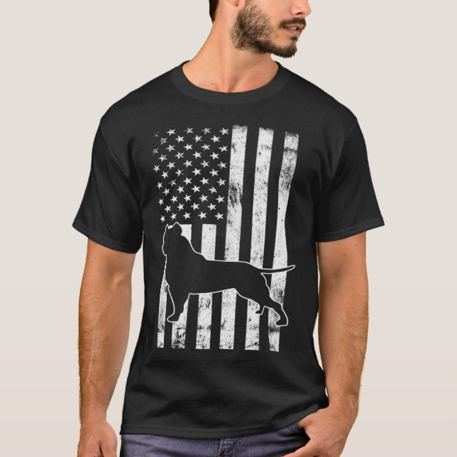 American Bully PitBull Dog With American Flag Vint T-Shirt (Front)