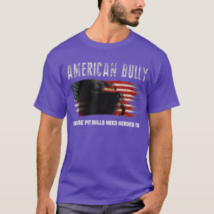 American Bully With American Flag Funny  Dog T-Shirt