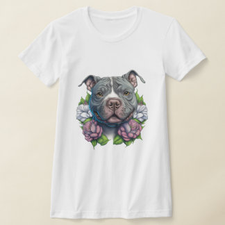 American Bully With Flowers  T-Shirt