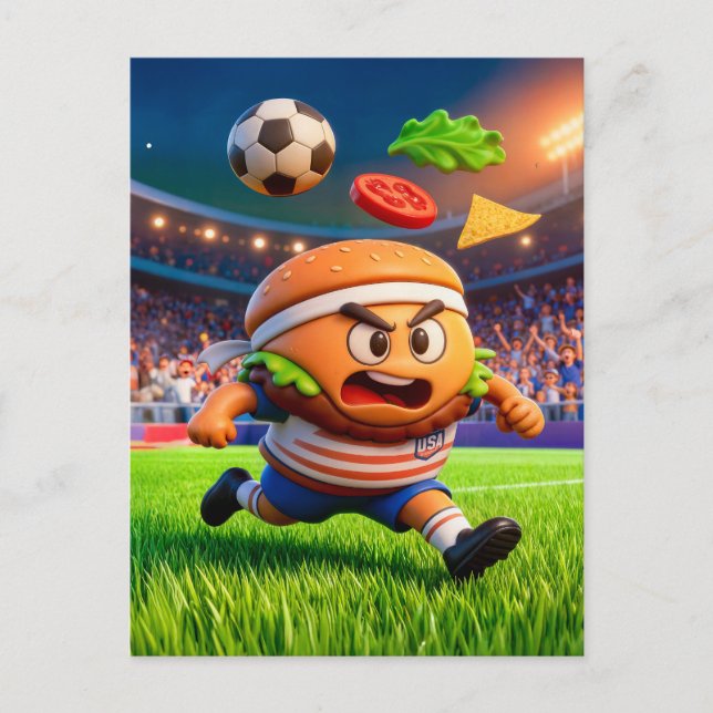 American burger soccer player charging across stad postcard (Front)