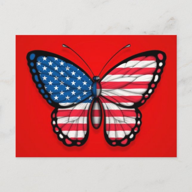 American Butterfly Flag on Red Postcard (Front)
