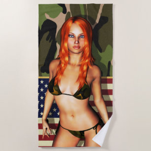 American Camo Bikini Babe Beach Towel