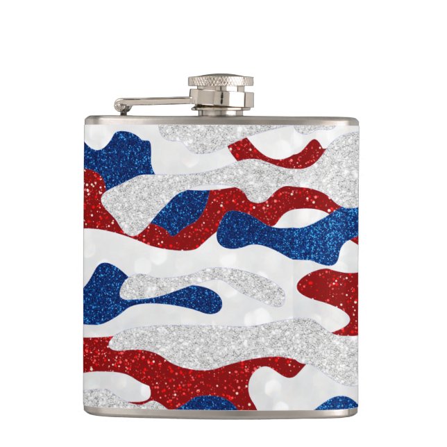 American Camo July 4th Glitter Hip Flask (Front)