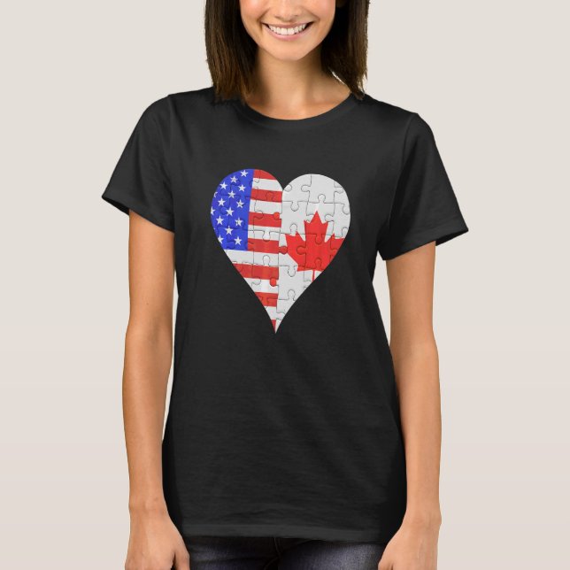 American Canadian Flag Heart T-Shirt (Front)
