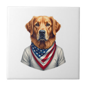 American Canine Golden Retriever Vintage Tee Ceramic Tile