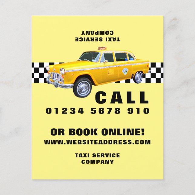 American Cartoon Style Yellow Taxi with Price List Flyer (Front)