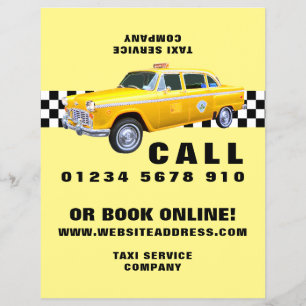 American Cartoon Style Yellow Taxi with Price List Flyer