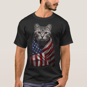 American Cat USA Flag 4th of July Patriotic Red T-Shirt