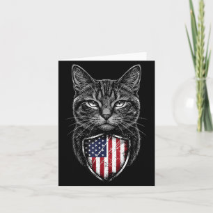 American Cat USA Flag Red White Blue Patriotic 4th Card