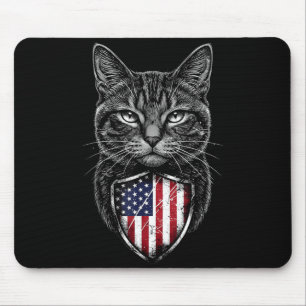 American Cat USA Flag Red White Blue Patriotic 4th Mouse Pad