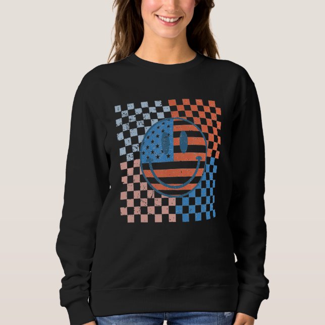 American Chequered Flag Smile Face Retro 4th Of Ju Sweatshirt (Front)