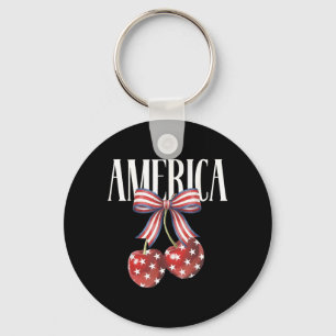 American Cherry Pie Bow Coquette Patriotic 4th of Key Ring