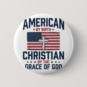 American Christian Flag Cross Vintage Shirt 6 Cm Round Badge