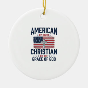 American Christian Flag Cross Vintage Shirt Ceramic Ornament