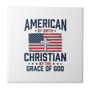American Christian Flag Cross Vintage Shirt Ceramic Tile