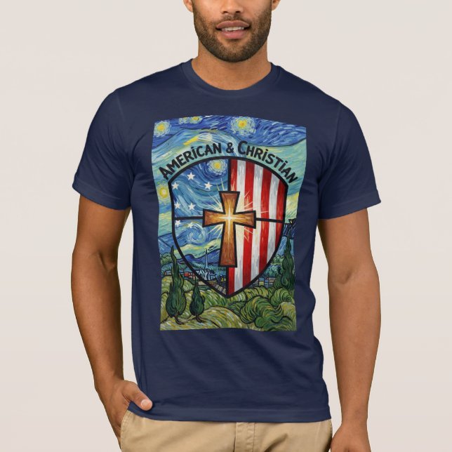 American & Christian Patriotic Shield Faith & Free T-Shirt (Front)