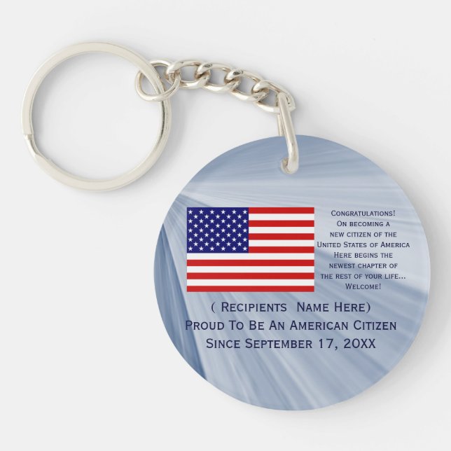 American Citizenship Flag Award with Date by Janz Key Ring (Front)