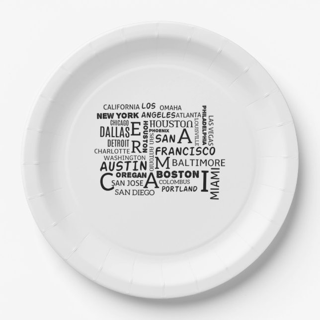 American city name design napkins paper plate (Front)