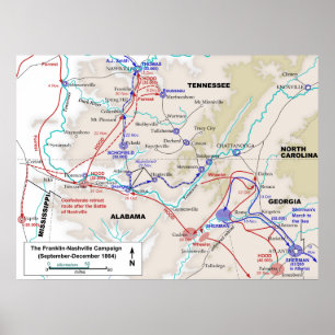 American Civil War Franklin Nashville Campaign Map Poster