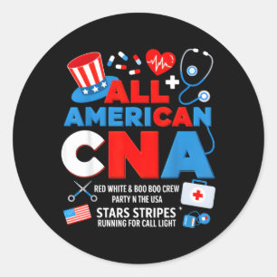 American CNA 4th Of July Scrub Top Patriot Women Classic Round Sticker