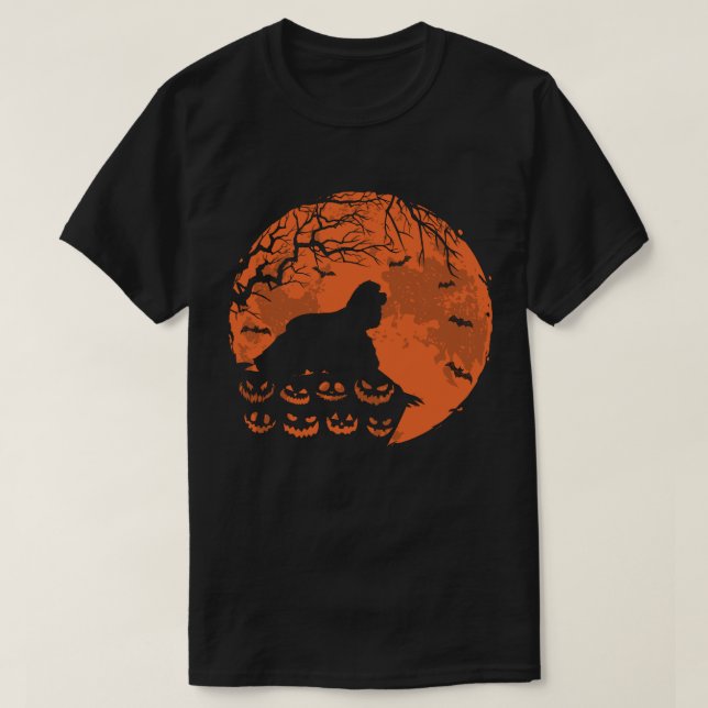 American Cocker Spaniel And Moon Halloween Dog T-Shirt (Design Front)