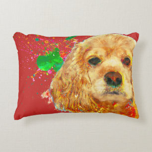 American cocker spaniel and watercolor decorative cushion