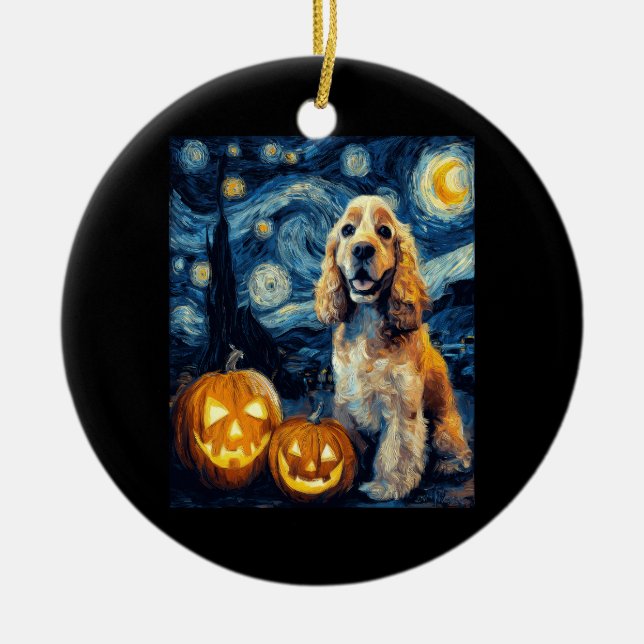 American Cocker Spaniel Cute Dog Halloween Jack O  Ceramic Ornament (Front)